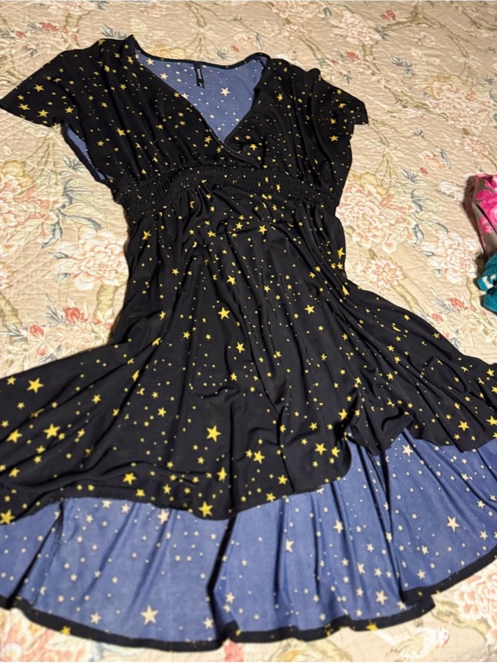 torrid Black and Yellow Star-Print Swim Coverup with Blue Lining